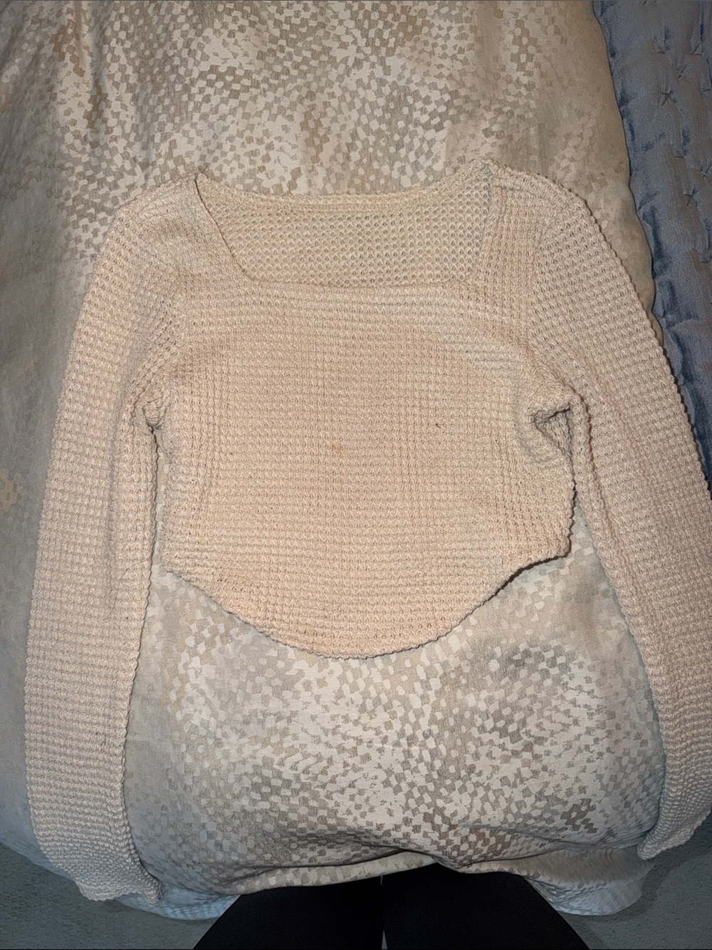 Cream Waffle Knit Long Sleeve Crop Top